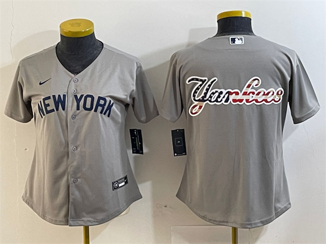 Women's New York Yankees Gray Team Big Logo Cool Base Stitched Jersey(Run Small)